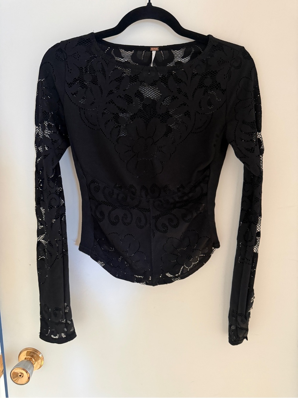 Free People Black Floral Lace Corset Top XS Victorian Gothic Whimsigoth Y2K